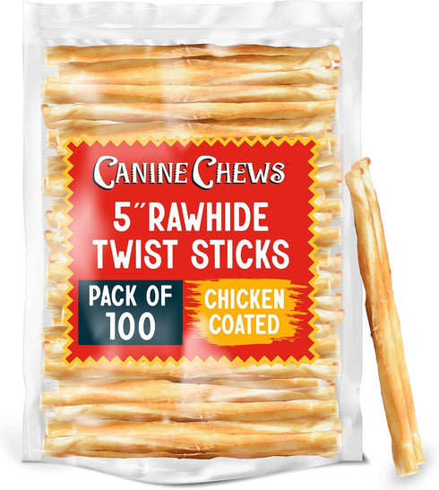 Canine Chews 5" Chicken Coated Sticks - Pack of 100 Chicken Wrapped