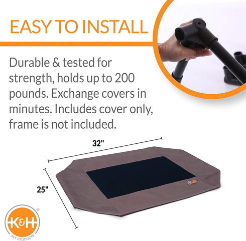 K&H Pet Products Original Pet Cot Replacement Cover (Cot Sold Separately) - Chocolate/Black Mesh, Medium 25 X 32 Inches