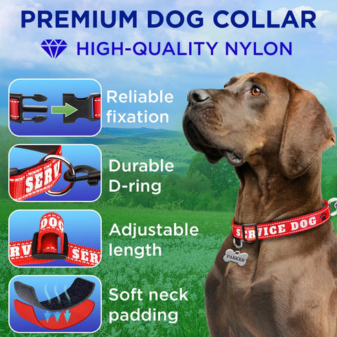 TECEUM Reflective Pet Collar - Red, XS Service Dog Collar with Extra Soft Padding, Quick Release Buckle