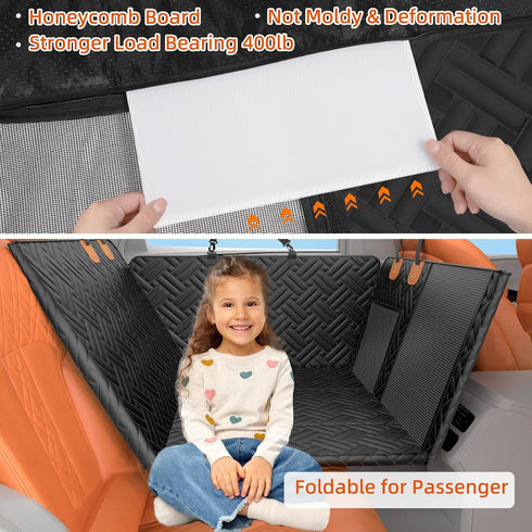 LEHNI Hammock Back Seat Extender for Dogs,Hard Bottom Car Seat Cover for Dogs with Mesh Window,Waterproof Backseat Pet