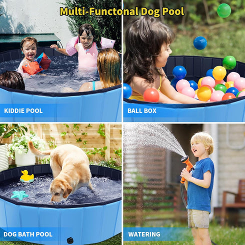 CACSPS 55" 12" Swimming Foldable Dog Pool, x Kiddie Pool with Hard Plastic, Non-Slip Dog Bath Tub for Outdoor Backyard
