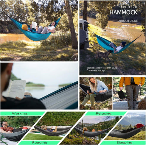 Portable Camping Hammock, Single/Double for Outdoor Hiking Travel, 210D Nylon Swing for Backyard & Garden
