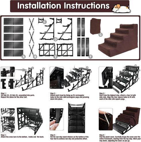 Topmart 5 Tiers Plastic Dog Stairs, Non-Slip Steps for Couch/Bed, Ideal for Old/Injured Dogs and Cats