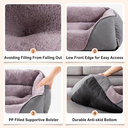 MIXJOY Dog Beds for Medium Dogs, Washable Orthopedic Rectangle Bed, Soft Rabbit-Velvet Cozy Cuddler with Anti-Slip