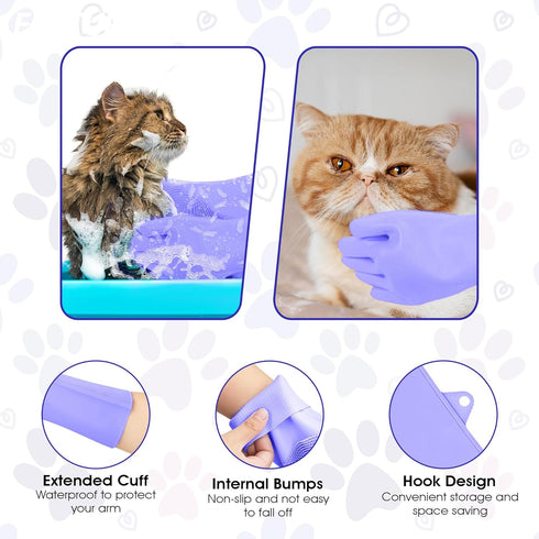 Pet Grooming Gloves - Dog Washing Gloves with High-Density Teeth, Silicone Bathing Gloves for Bathing and Massaging