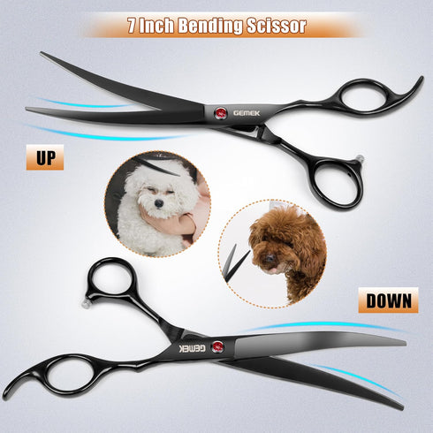 GEMEK 7.0in Titanium Professional Dog Grooming Scissors Set, 6 in 1 for Dogs and Cats