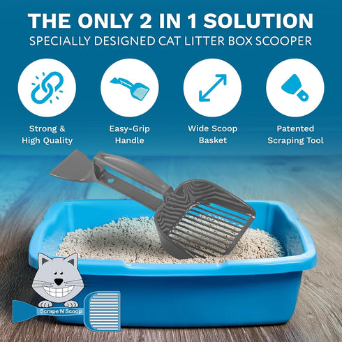 SCRAPE 'N' SCOOP Cat Litter Clump Remover - 2 in 1 Litter Box Scooper & Scraper for Pet Accessories