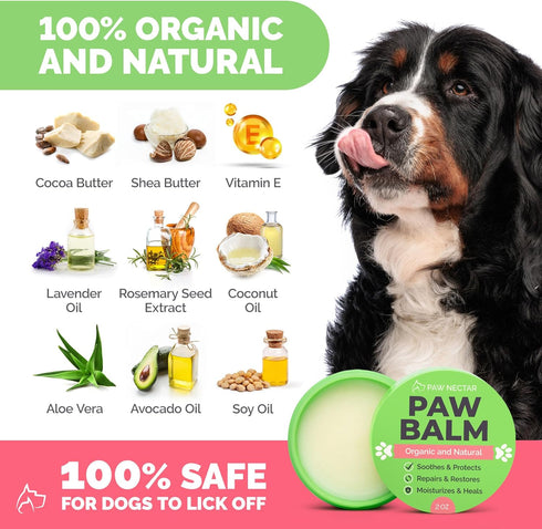 Natural Lick Safe Dog Paw Balm - 100% Organic Moisturizer & Soother for Dry Cracked Paws, 2oz