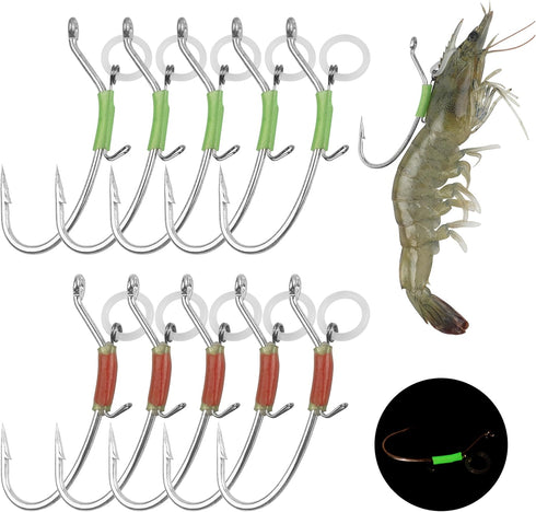 Luminous Live Shrimp Hooks, High Carbon Steel Barbed Hooks with Night Light