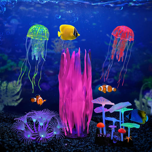 5 pcs Glowing Fish Tank Decorations Plants Kit, Glow Aquarium Decoration Plants