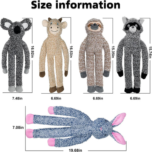 BUYPOW 5 Pack No Stuffing Dog Toys for Large Dogs, Squeaky Crinkle Interactive Dog Animals, Plush Teething Toys to Keep