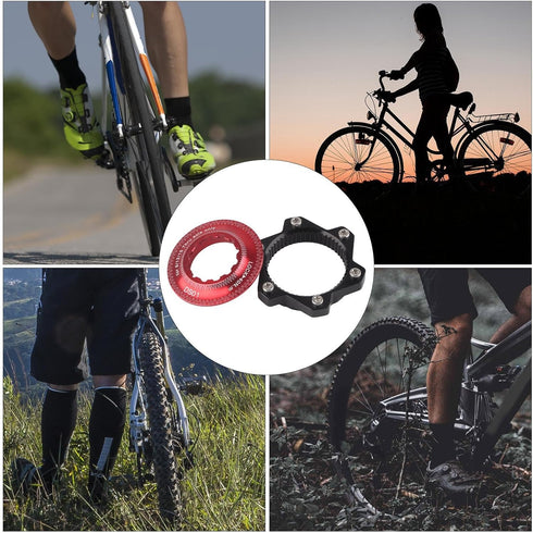 VGEBY Disc Brake Center Lock Adapter Set, Aluminum Center-Lock Hubs with 6 Bolts Disc Rotor Adapter (Red+Black)