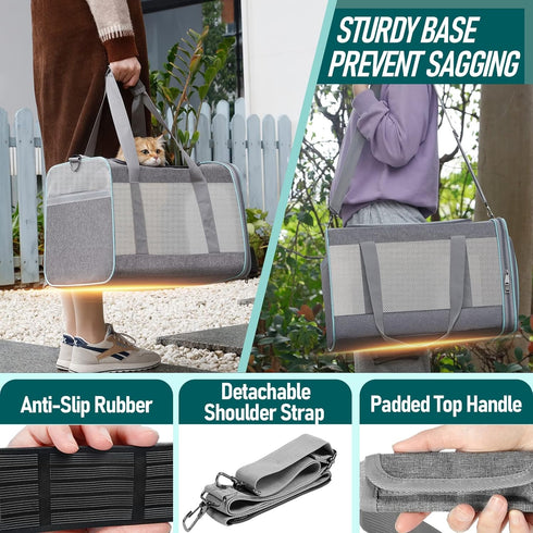Pet Carrier for Large Cats 20 lbs+, Soft Sided Small Dog Travel Carrier, Top Load, Collapsible