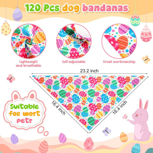 120 Youyole Pcs Dog Bandana Bulks Bunny Dog Bandanas Rabbit Egg Pet Scarf Soft Cat Triangle Scarfs Pet Bandana Bibs
