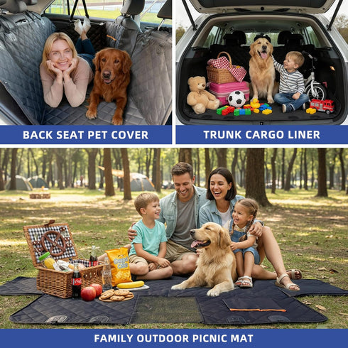 Junpee Hammock Dog Car Seat Cover for Back Seat - Waterproof and Anti-Slip Car Dog Seat Cover, with Design for Safe