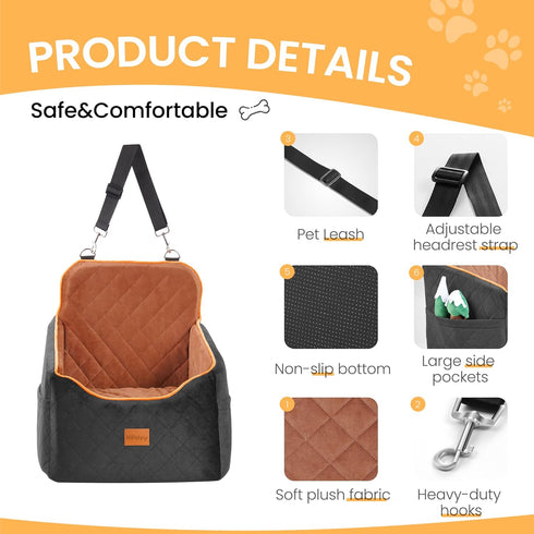 30lb, Dog Car Seat for Small Dog with Washable Mat, Memory Foam Booster Seat for Dogs Under Elevated Pet Seat