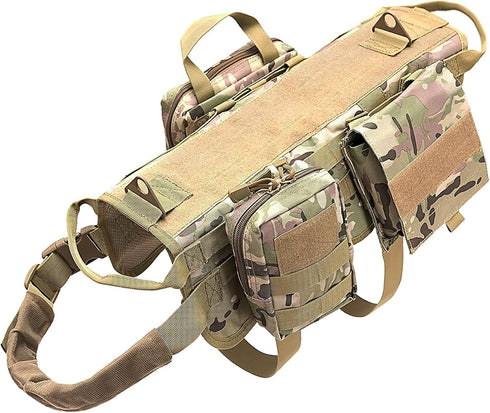 Tactical Dog Harness with Pouches, Adjustable No-Pull Military Dog Vest for Large Medium Dogs, Handle for Walking