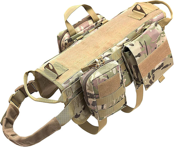 Tactical Dog Harness with Pouches, Adjustable No-Pull Military Dog Vest for Large Medium Dogs, Handle for Walking