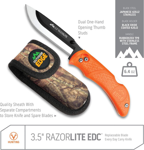 OUTDOOR EDGE RazorBlaze RB-20 Folding Hunting Knife, 3.5" Replaceable Blade, Blaze Orange Handle