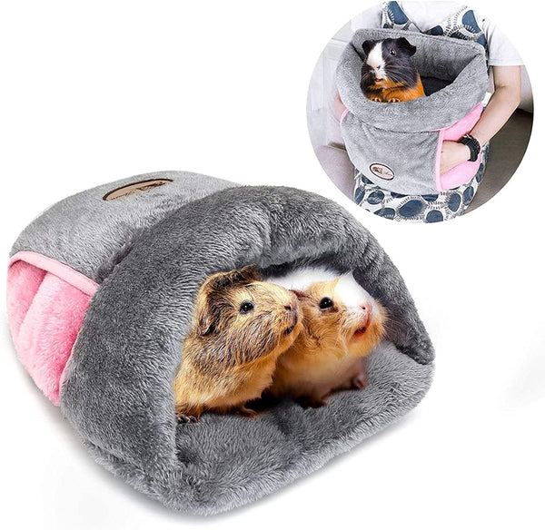 YUEPET Cozy Guinea Pig Bed Cuddle Cave, Warm Fleece Bedding Cushion Nest for Small Animals, Grey