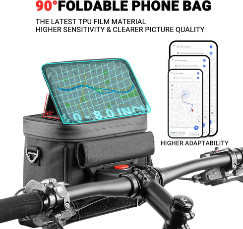 Himiway Multifunctional Bike Handlebar Bag, IP65 Waterproof with Foldable TPU Phone Holder & 2 Bottle Mesh Bags