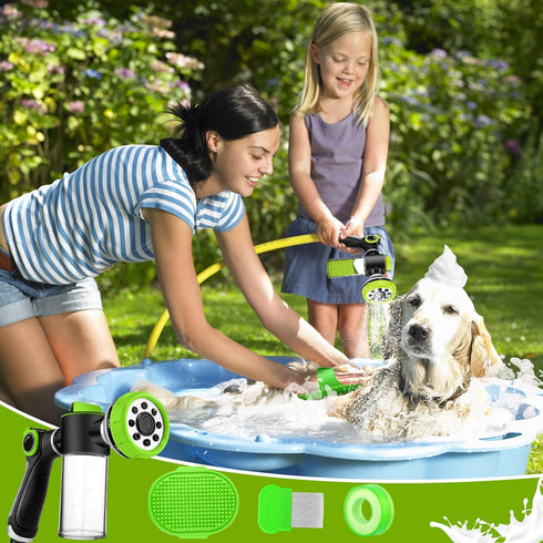 Upgrade Pup Jet Dog Wash, Outdoor Shampoo Hose Attachment with Soap Dispenser and Bath Brush for Pets.