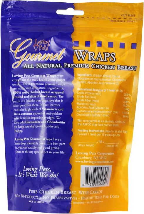 Loving Pets Gourmet All Natural Premium Carrot and Chicken Wraps with Glucosamine and Chondroitin, Dog Treats, 6oz