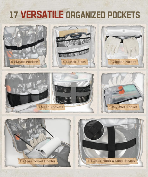Holder,15L ARCFOX Hanging Camp Kitchen Organizer with Towel Paper Camping Organizer with Multi Pockets,Large Capacity