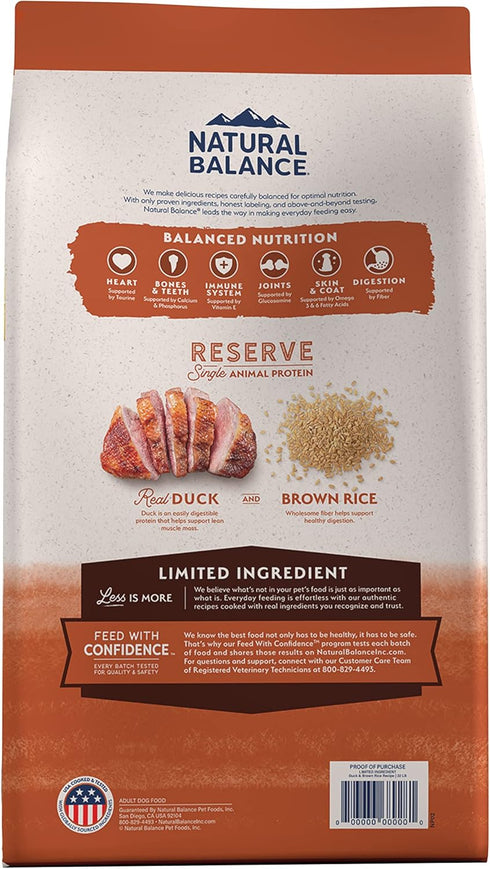 Natural Balance Limited Ingredient Adult Dry Dog Food, Reserve Duck & Brown Rice Recipe, 12 Pound