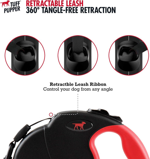 Tuff Pupper Heavy Duty Retractable Dog Leash - 16 ft with Reflective Stitching for Nighttime Safety for Dogs Up to 44