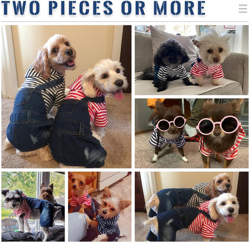 Small Dog Hoodie Clothes - Cute Stripe Shirts Denim Jumpsuit One-Piece Outfit for Small Medium Dogs Cats (Blue, XL)