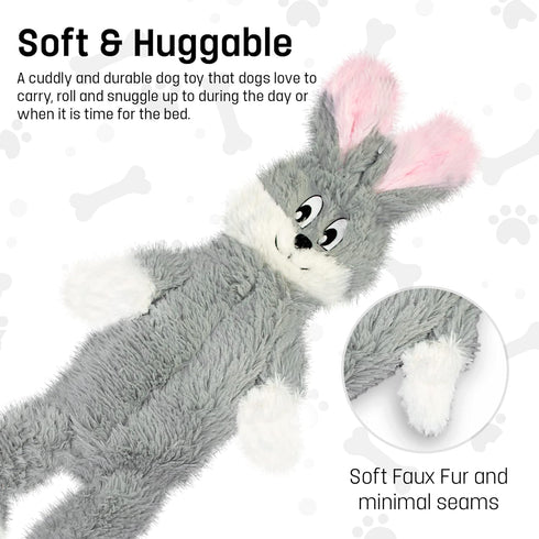 FGA MARKETPLACE Grey Rabbit Dog Toy Flat NO Stuffing NO Squeak, Funny Style for Small and Medium Dogs 21 INCH Long