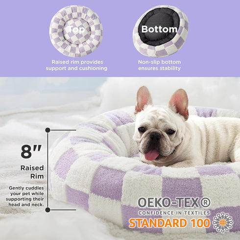 Lesure Donut Small Dog Bed, Round Cat Beds for Indoor Cats, 30 Inch, Purple, Calming Plush with Anti-Slip Bottom