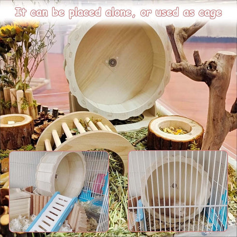 Hamiledyi Wooden Hamster Wheel, Silent Running Exercise Wheel for Small Pets, Gerbil, Mice, Guinea Pigs, Dwarf Syrian