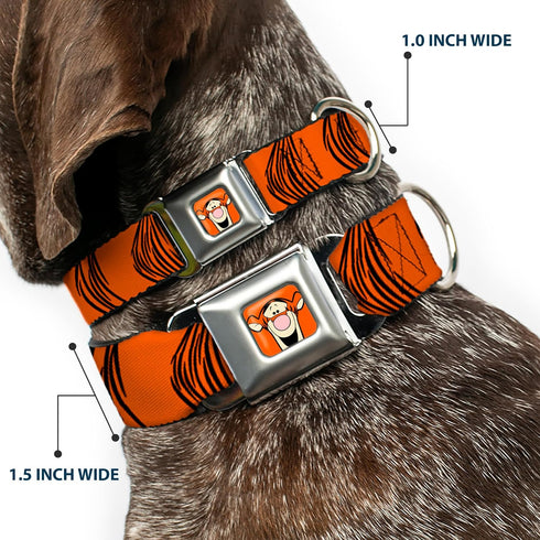 Dog Collar Seatbelt Buckle Tigger Stripes Orange Black, 16 to 23 Inches, 1.5 Inch Wide