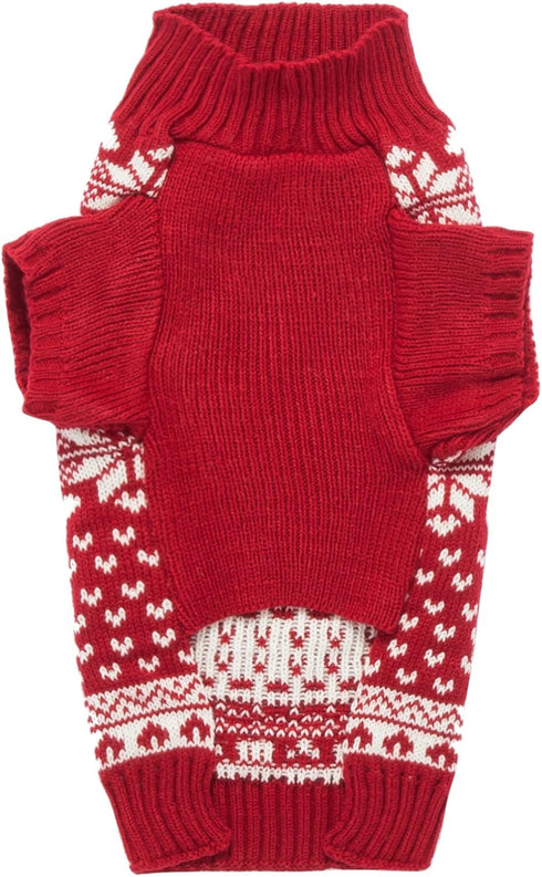 Red Christmas Dog Sweater, Reindeer Holiday Festive Outfit for Dogs, Medium M Size 13" Back Length