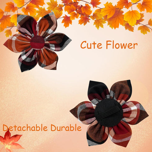 Elegant little tail Fall Dog Collar, Halloween Plaid with Flower Adjustable Collar for Small Dogs