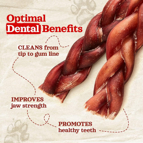 Natural Farm Odor-Free Braided Bully Sticks (6 Inch, 5 Pack) - 100% Grass-Fed Beef, Grain-Free, Best Dental Treats