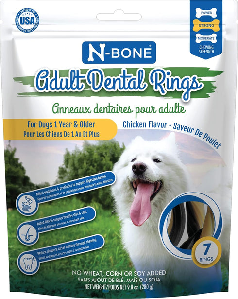 N-Bone Adult Dental Rings Dog Treats, Chicken Flavor, 7 Count, 9.8-oz Bag