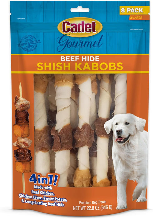 Cadet Gourmet Shish Kabob Dog Treats for Large Dogs, Healthy Chicken & Sweet Potato Chew Sticks, 10 Inch, 8 Count