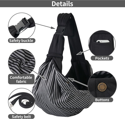 Small Pet Carrier Pouch Sling for Daily Use, Adjustable Strap, Safety Buckle for Puppy Dog and Cat Kitten, Black