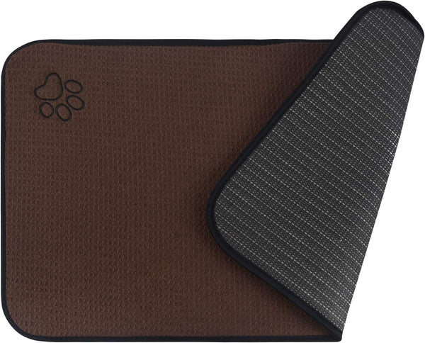 Sinland Microfiber Large Pet Food Mat, Dog Feeding Mat with Anti-Skid Backing, 21 Inch x 32 Inch, Brown