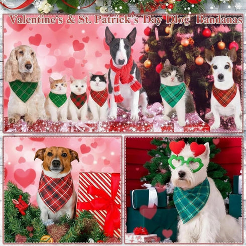 100 (25.6 17.7 17.7) Abbylike Pcs St. Patrick's Day Dog Bandanas Bulk Green Plaid Bandanas for Dogs Triangle Kerchief