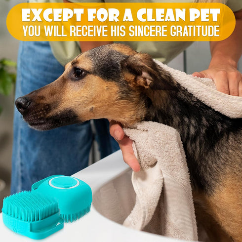 Dog Bath Brush With Soap Dispenser, Silicone Scrubber for Bath Dogs, Exfoliating Shampoo Massage Brush