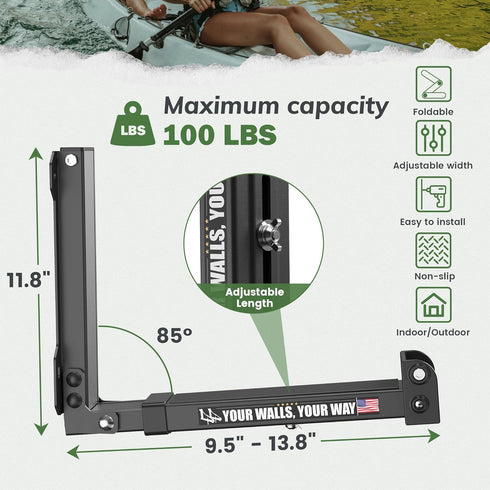 GanFindX Foldable Heavy-Duty Kayak Wall Rack, 9.5-13.8" Storage Hanger with Plastic Buckle Straps