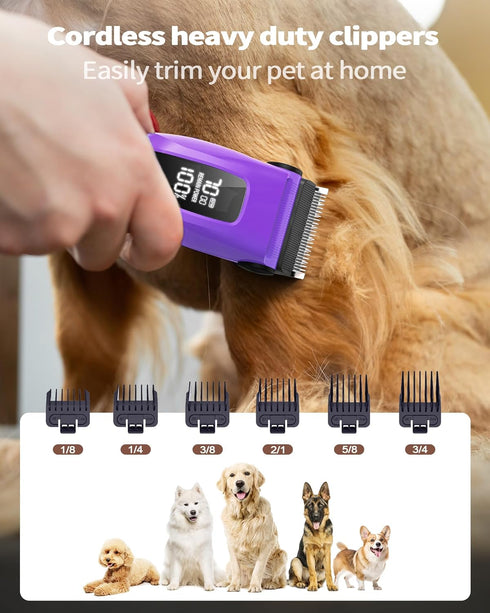 Trimmer 2 1) PAPMINI Dog & Cat Grooming Kit for Thick Coats, Heavy Duty Rechargeable with LED Display & Storage Bag