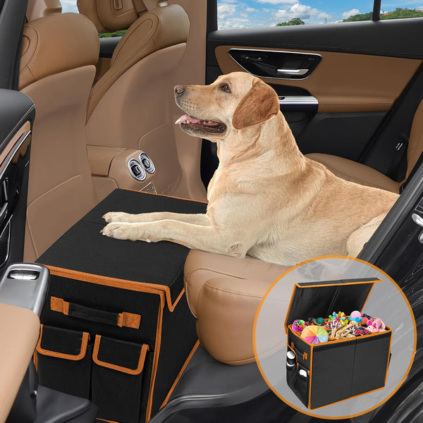 Back Seat Extender for Dogs up to 200lbs, Collapsible Dog Car Front Seat Extender with Storage Pockets