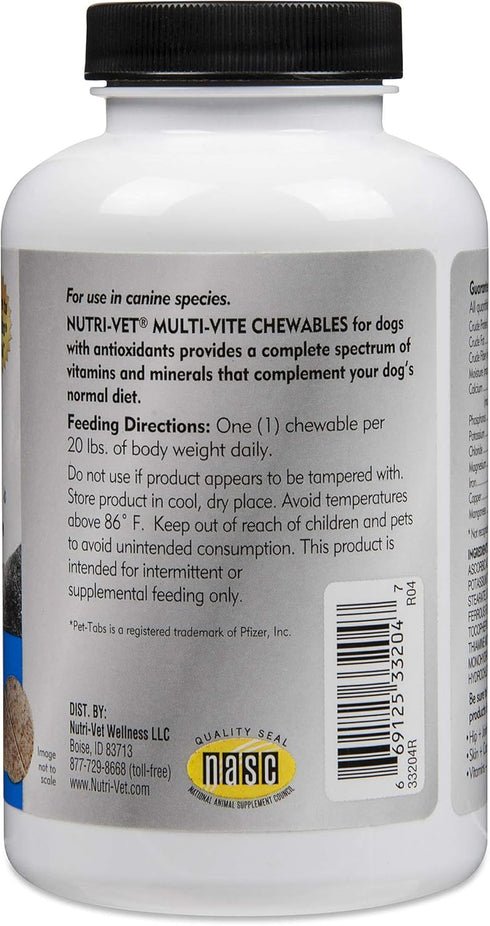 Nutri-Vet Multi-Vite Chewables for Adult Dogs, Daily Vitamin Support, 120 Count