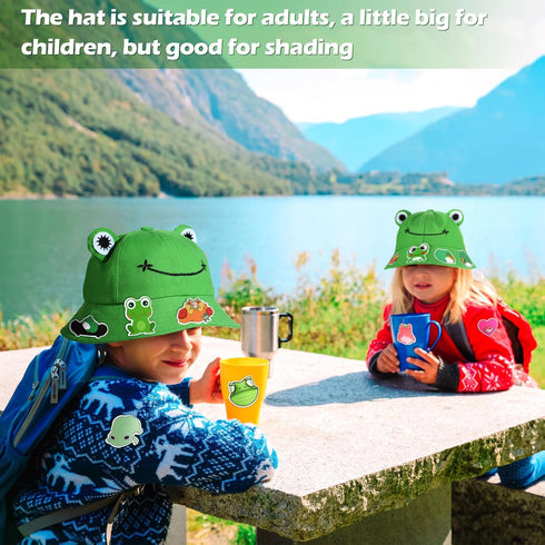 Frog Bucket Hat or Cow Flamingo Hat with 50 Pieces Stickers Summer Outdoor Foldable Wide Brim Fisherman Hat Fishing Sun Hat