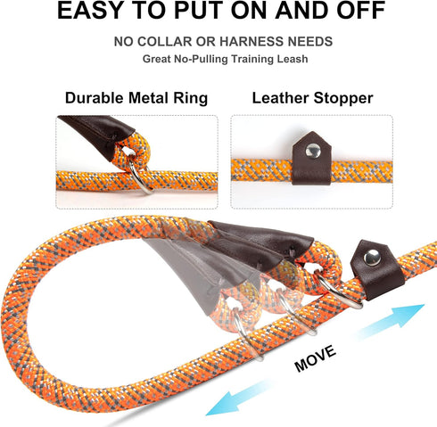 Fida Durable Slip Lead Dog Leash, 6 FT x 3/8" Heavy Duty Loop Leash for Small Dogs and Puppies, Reflective (3/8",